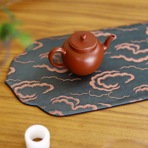 旅行便携手工小茶席轻奢纺真丝杯托布棉麻桌布香云纱干泡茶台垫布 - 图0