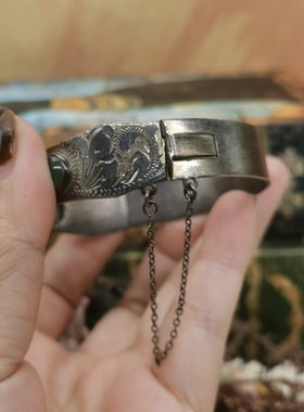 Vintage中古欧洲回流925银雕花玉石手镯大全标