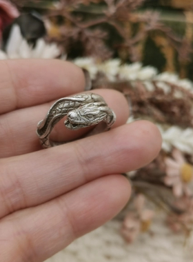 Vintage中古欧洲回流925银龙戒指12号