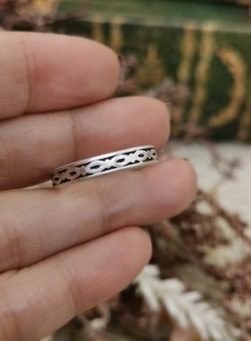 Vintage中古欧洲回流925银素银雕刻戒指17号