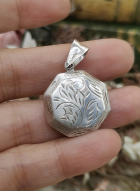 Vintage中古欧洲回流925银多边形照片盒吊坠