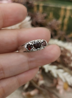 Vintage中古欧洲回流silver老银石榴石戒指13号