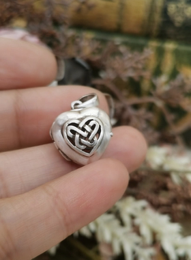 Vintage中古欧洲回流925银爱心照片盒吊坠