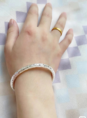 999纯银手工锤纹手镯量手定做