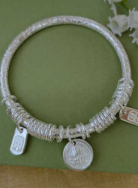 锤纹999盘缠手镯永记银铺足银