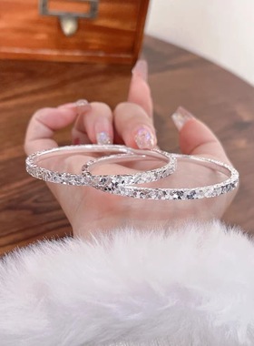 永记银铺足银999碎冰冰实心纯银闭口手镯女小众碎银子满天星礼物