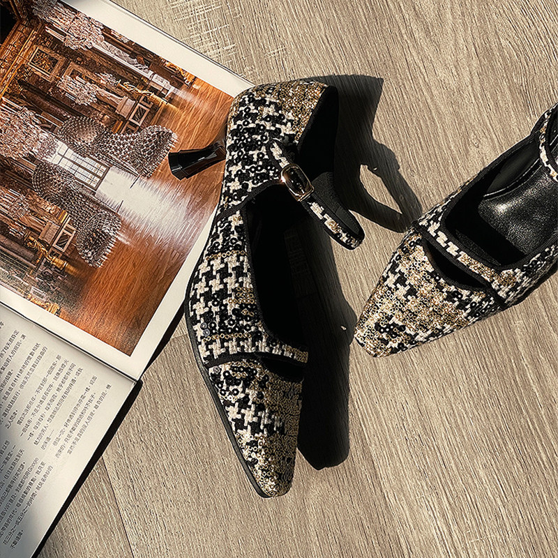 17号的下午| 法式经典粗呢珠片千鸟格 小猫跟玛丽珍单鞋女高跟鞋,淘宝优惠券,粉丝福利购,淘宝优惠卷