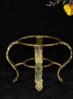 vintage复古纯黄铜花架子欧式金属花瓶桌面置物架法式拍摄花盆架