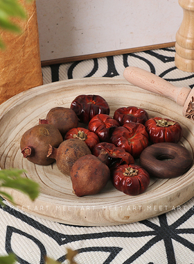 侘寂中古原木风样板间厨房摆件组合研磨器砧板餐板家居展厅饰品