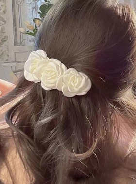 温柔山茶花发夹女森系仙美后脑勺发饰高级感半扎发弹簧夹发卡头饰