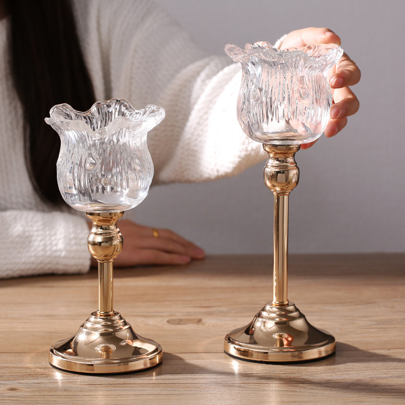 北欧轻奢金属水晶玻璃蜡烛台高脚欧式浪漫烛光晚餐桌装饰家居摆件,淘宝优惠券,粉丝福利购,淘宝优惠卷