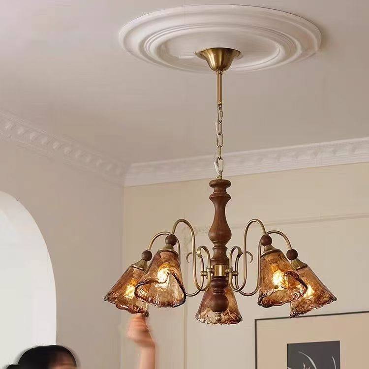 法式中古风客厅吊灯新款美拉德主灯美式复古实木主卧室餐厅玻璃灯,淘宝优惠券,粉丝福利购,淘宝优惠卷