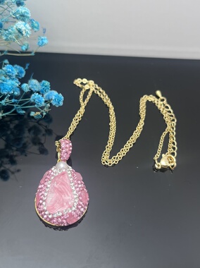 天然粉水晶耳勾项链戒指套装九紫离火2025流行色系饰品