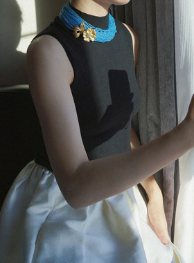 vintage中古饰品老奶奶扭扭链多层小米珠毛衣链花朵级感长款项链