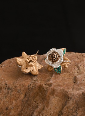 山茶花银耳针耳钉女士高档轻奢小众复古高级感项链毛衣链链