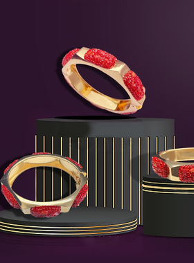 铜镀18K真金海竹手镯小众设计外贸红色喜庆送礼妈妈款活口