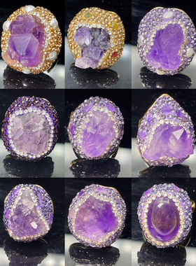 欧美风复古紫色粉色戒指厂家批发开口戒指女款可调节气质