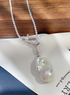 天然淡水珍珠巴洛克项链毛衣链鱼尾大巴炫彩简约时尚百搭气质