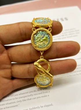 中古vintage中古人鱼姬浮雕KF仙女系列高级感电镀真金手链戒指