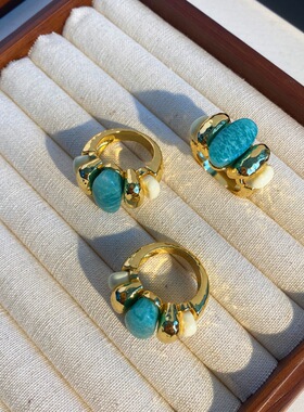 法国小众复古时髦度假感Aurelie Bidermann ETANIA天河石色戒指女