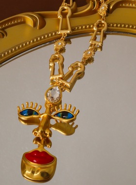 中古Vintage西洋复古红唇鼻眼耳饰925银针电镀真金耳环项链套装