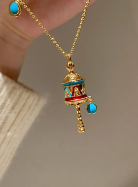 新中式蓝色珐琅转径筒绿松石项链2025新款气质轻奢锁骨链藏族饰品