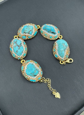 新款中古项链松石珍珠套装民族风小众个性手工镶嵌捷克钻四件套