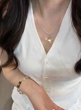 白水晶露珠项链女轻奢通透小众设计高级感新款精致颈链百搭送女友