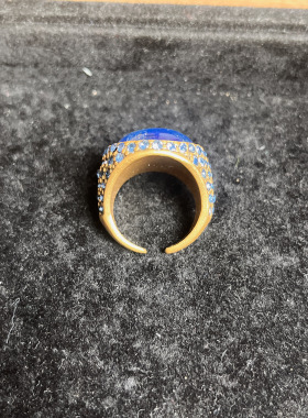 中古vintage复古宫廷风蓝色开口戒指女小众设计感高级轻奢食指戒