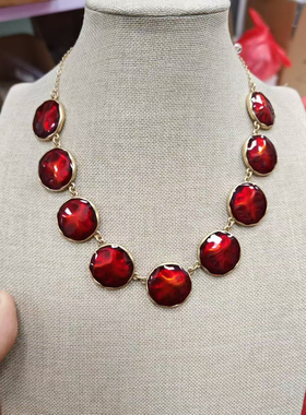 欧美复古红色琉璃新款vintage中古夸张耳饰项链戒指