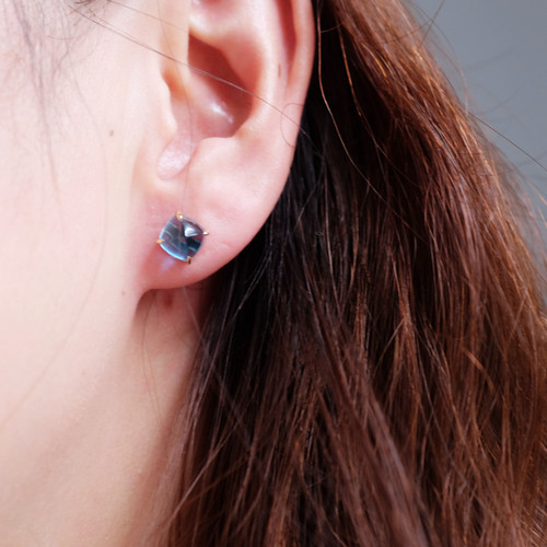 薰衣草和雪山。9K金紫水晶/瑞士蓝托帕石糖塔不对称撞色耳钉。 - 图3