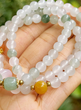 天然金丝玉三圈手串女天山翠玉石