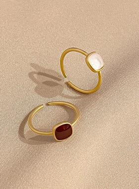 日本复古港风戒指红色轻奢小众可调节开口食指戒2026新款尾戒配饰