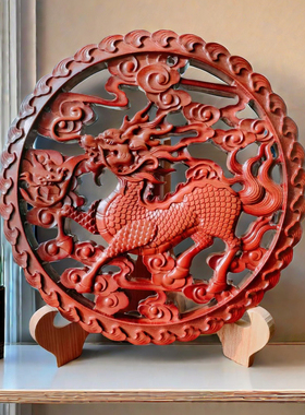 桃木麒麟摆件实木雕挂件中国结挂饰招财客厅玄关吊坠门口家居壁挂