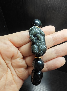天然彩曜石貔貅心经手链油青圆珠貔貅手链男女情侣款手串手镯
