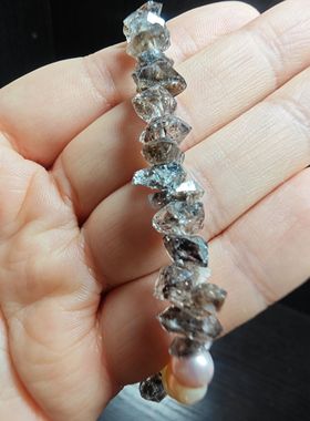 纯天然黑闪灵钻淡水珍珠设计款diy手链单圈生日礼物女