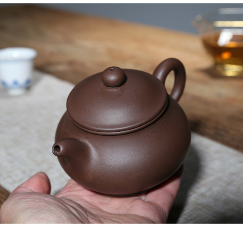 宜兴紫砂壶功夫茶具茶壶吴海良纯手工260CC原矿黑墩头老紫泥潘壶 - 图1