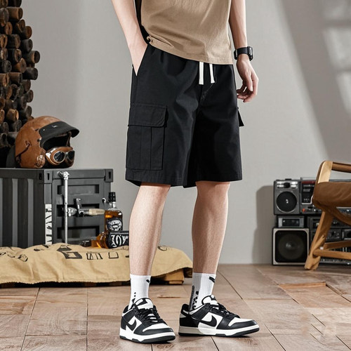 美式耐磨工装裤男2025夏季薄款宽松五分裤潮流休闲裤直筒纯棉短裤 - 图3