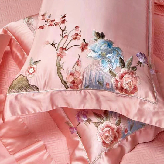 High-precision silk cotton embroidered Pima cotton lining four-piece set