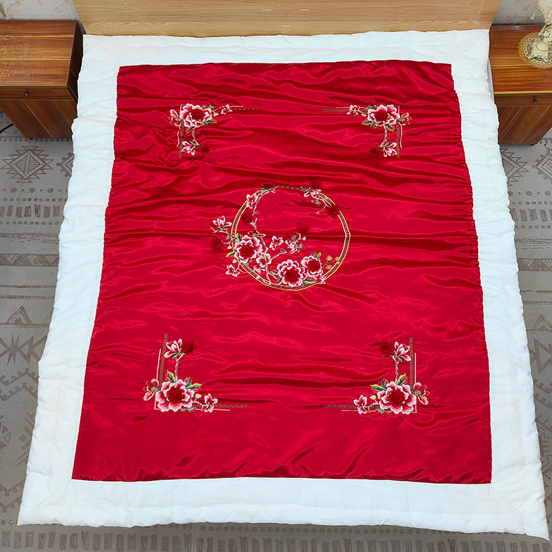 高档立体刺绣真丝绸缎面纯手工结婚陪嫁新疆棉花被子学生春秋冬被,淘宝优惠券,粉丝福利购,淘宝优惠卷