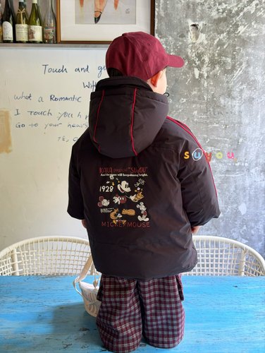 凡妈童装25冬季新款男童小童韩版米奇印花休闲中长羽绒服外套洋气 - 图0