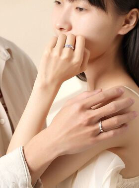 设计沧海蝴蝶情侣戒指s925纯银一对男女简约小众微镶锆石珐琅对戒