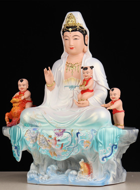 送子观世音菩萨佛像树脂麒麟送子南海观音菩萨家用求子供奉摆件