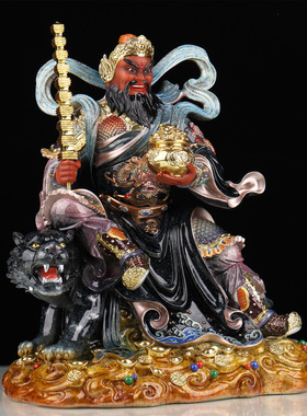武财神爷赵公明神像公司办公室店铺家用供奉佛像摆件水晶玉招财