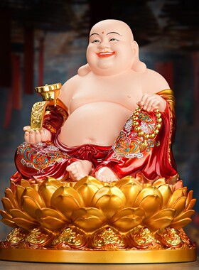 弥勒佛树脂佛像家用慈氏菩萨大肚笑佛居家客厅招财仿铜彩供奉摆件