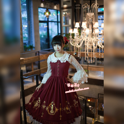 草莓巫女Lolita 原创设计Alice in Wonderland 烫金开襟秋冬jsk - 图3