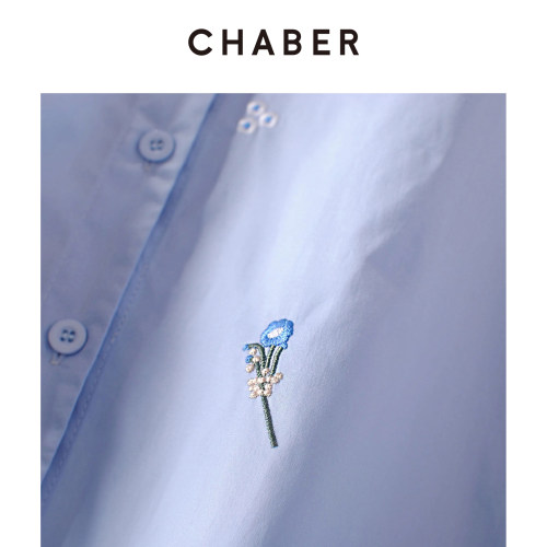 CHABER巧帛春季新款刺绣镂空七分袖纯棉上衣时尚文艺减龄女士衬衫 - 图3