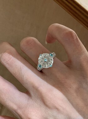 仿白水晶南瓜珠戒指中古风女小众古董感指环轻奢百搭款戒指