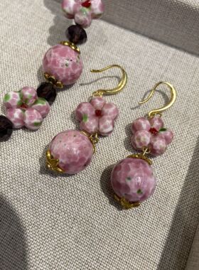 中古vintage复古粉色首饰品套装