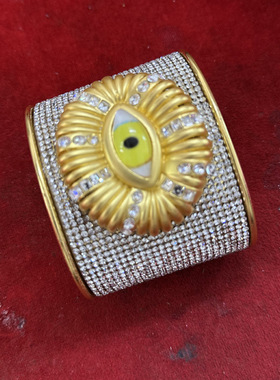 复古重工设计感眼睛满钻宽版手镯